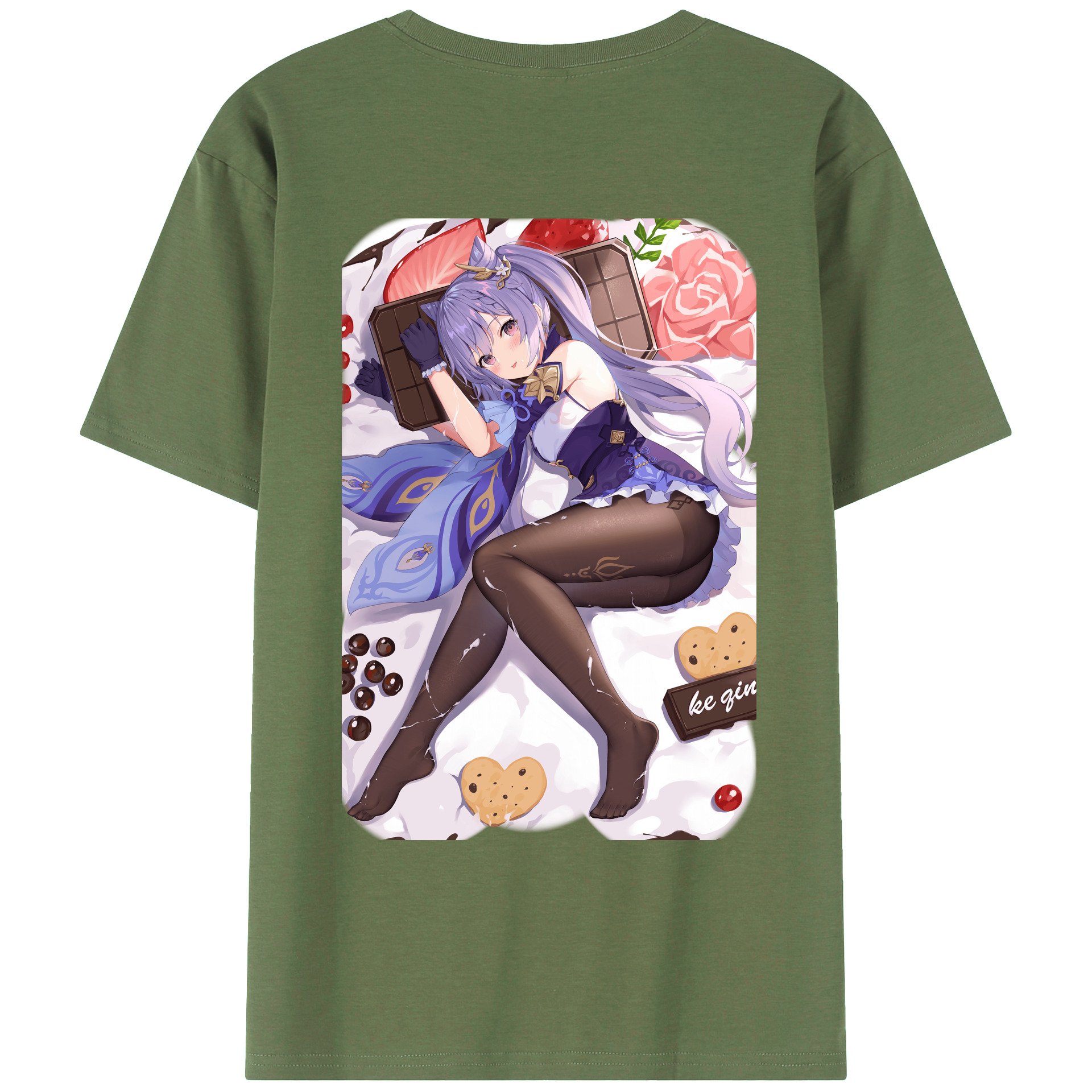 げんし神 刻晴 こくせい genshin Kokusei 綿100％ メンズ半袖Tシャツ（バックプリント） 通気性